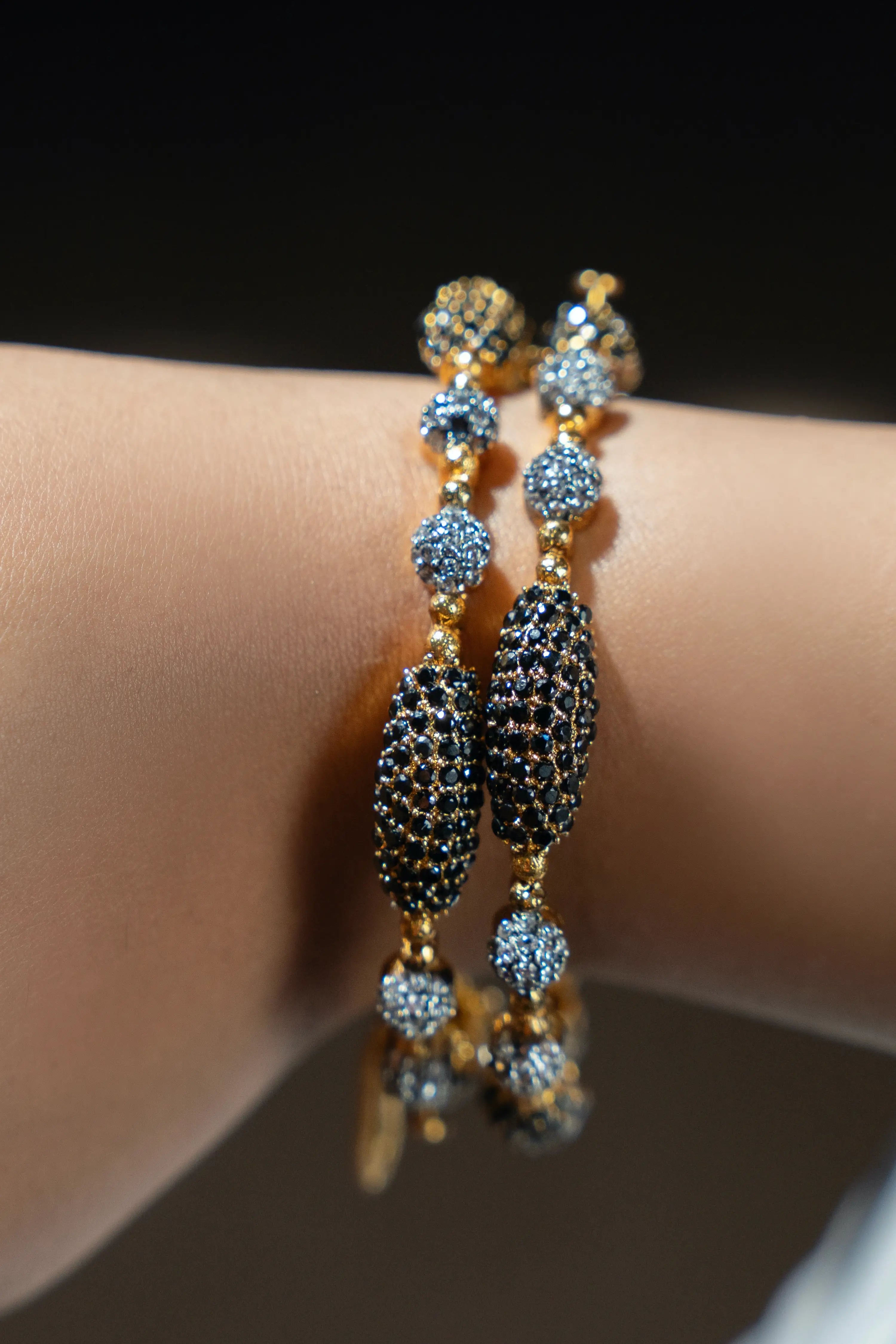Gold Plated Bangles with Black & Silver Stone