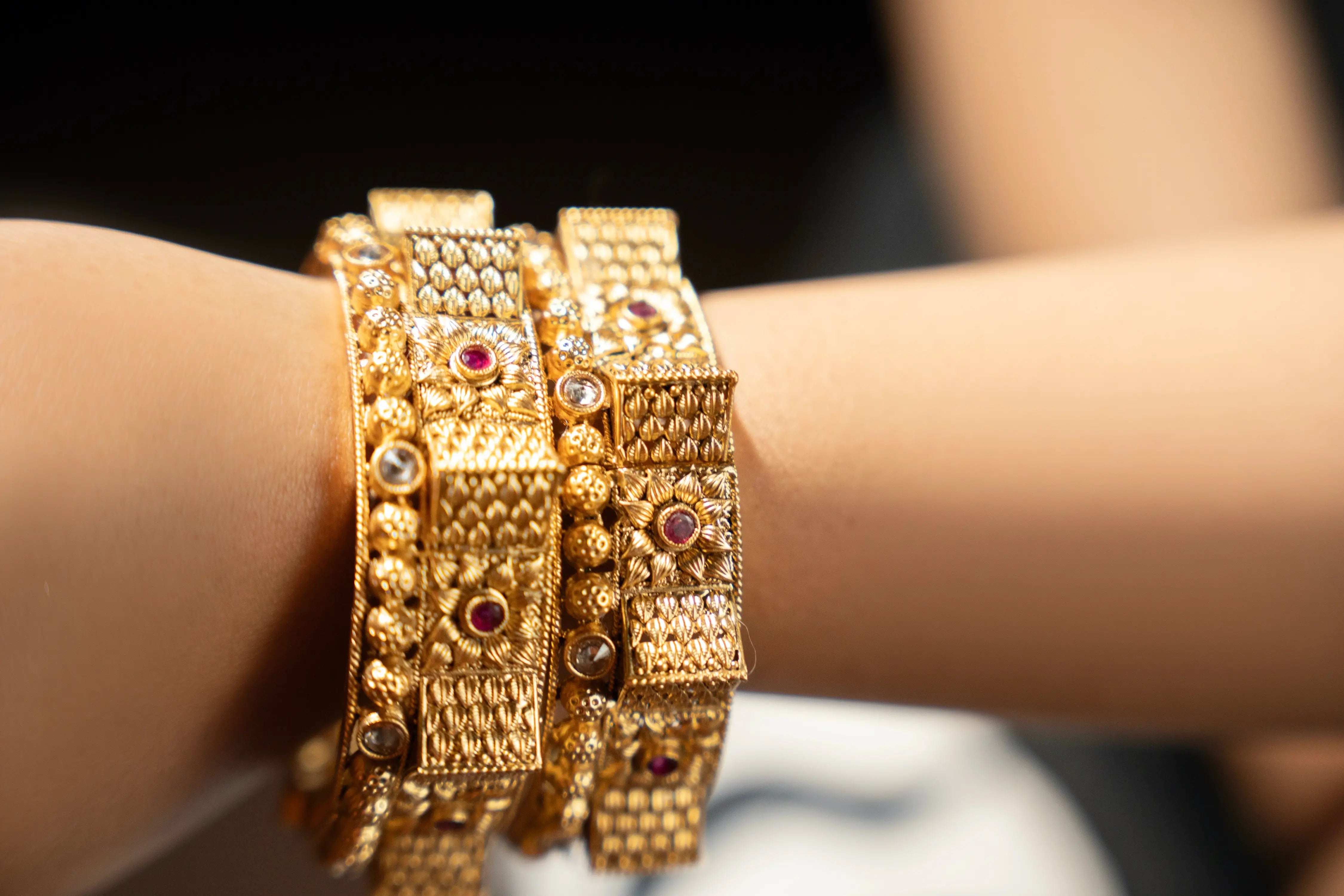 Traditional Rajwadi Gold Bangles with Ruby Accents