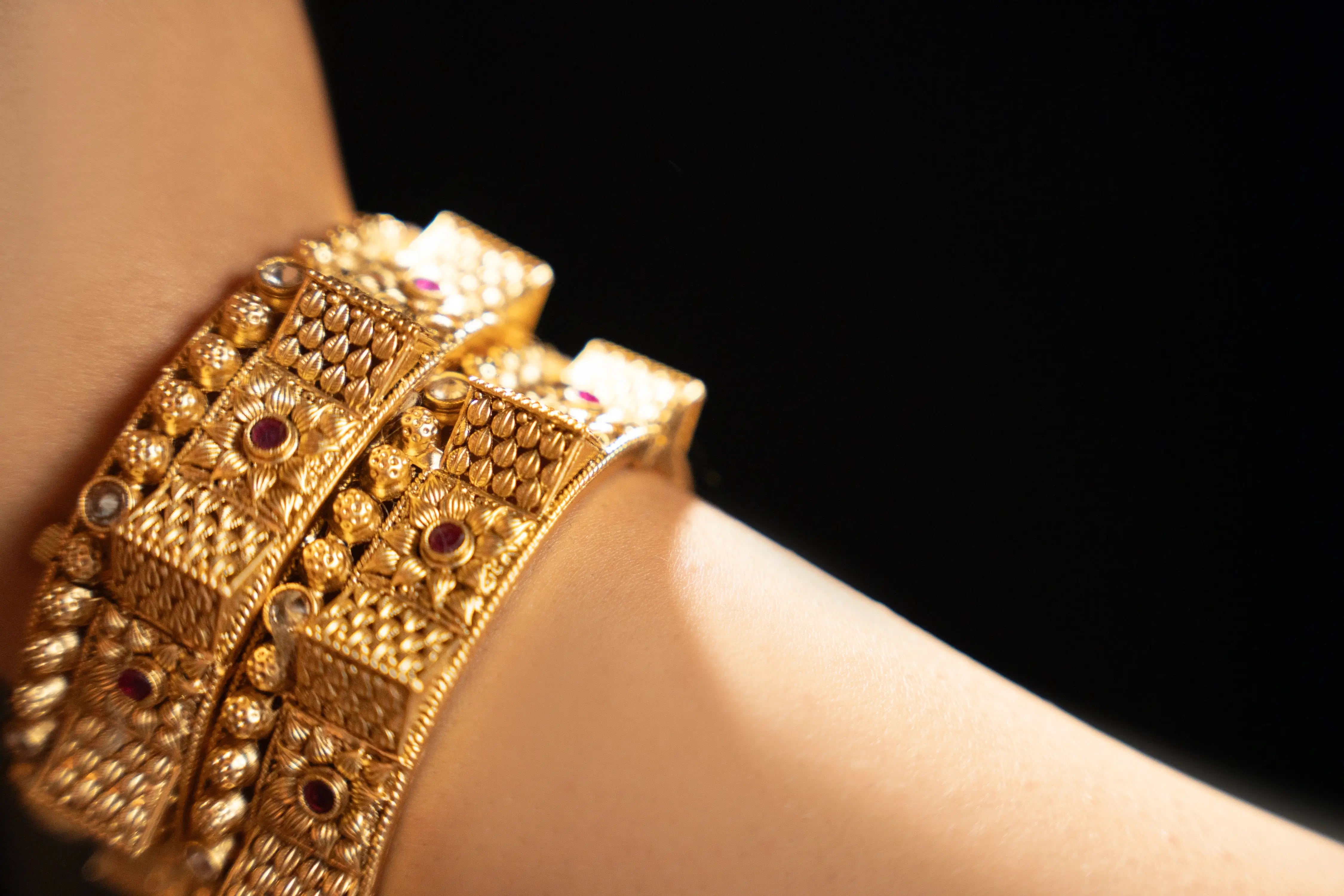 Traditional Rajwadi Gold Bangles with Ruby Accents