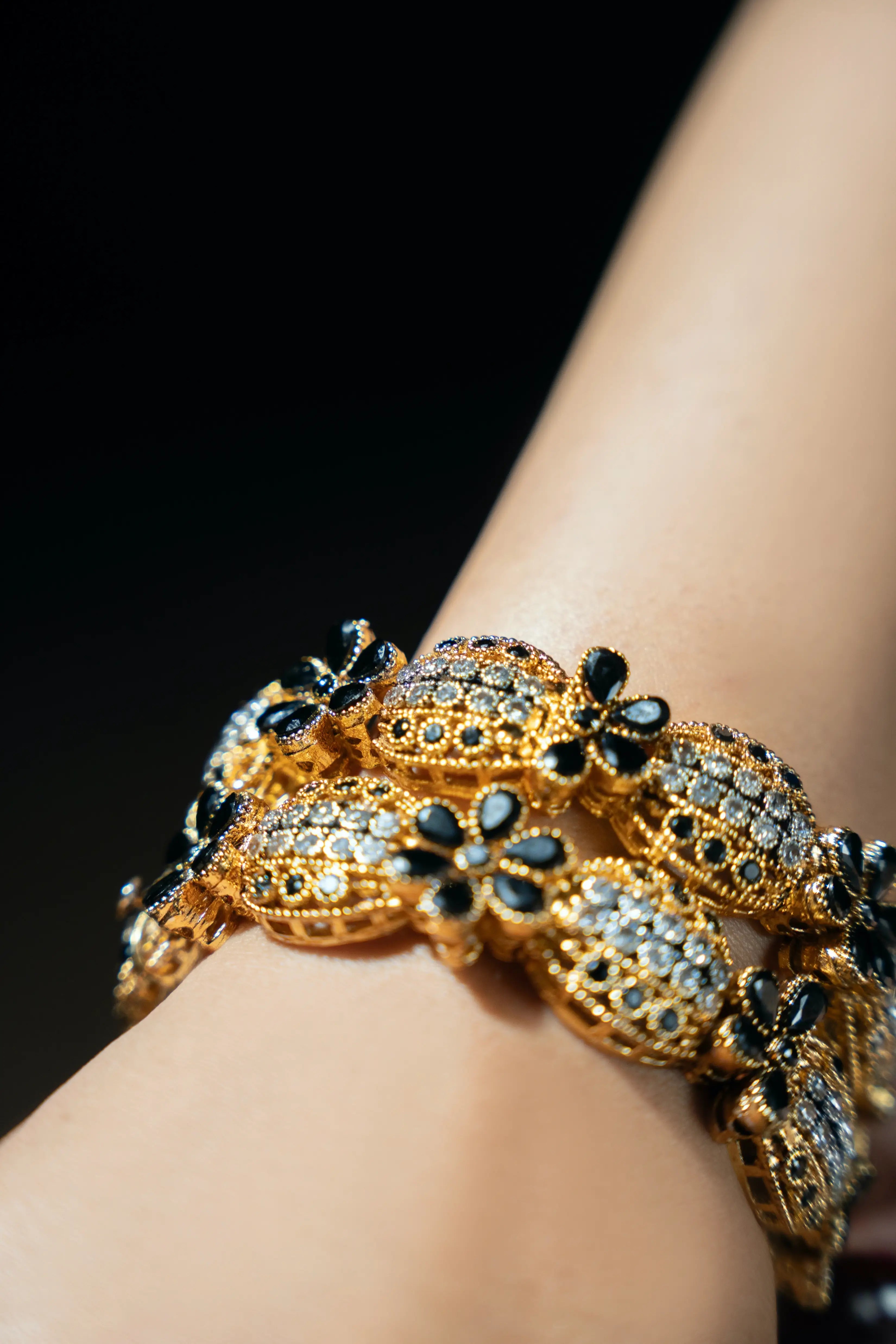 Gold Bangles with Black Floral Design