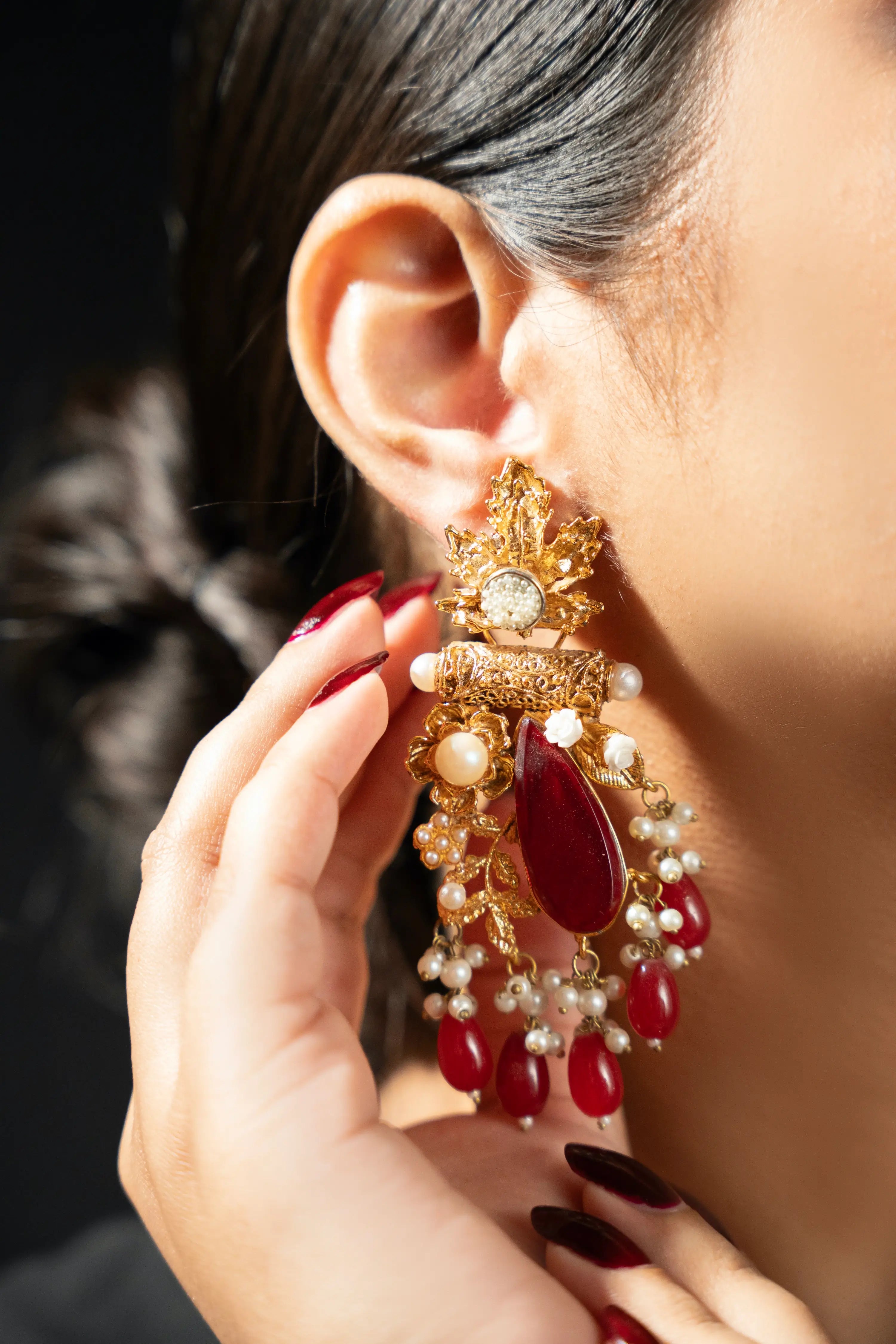 Gold Plated Earrings with Ruby
