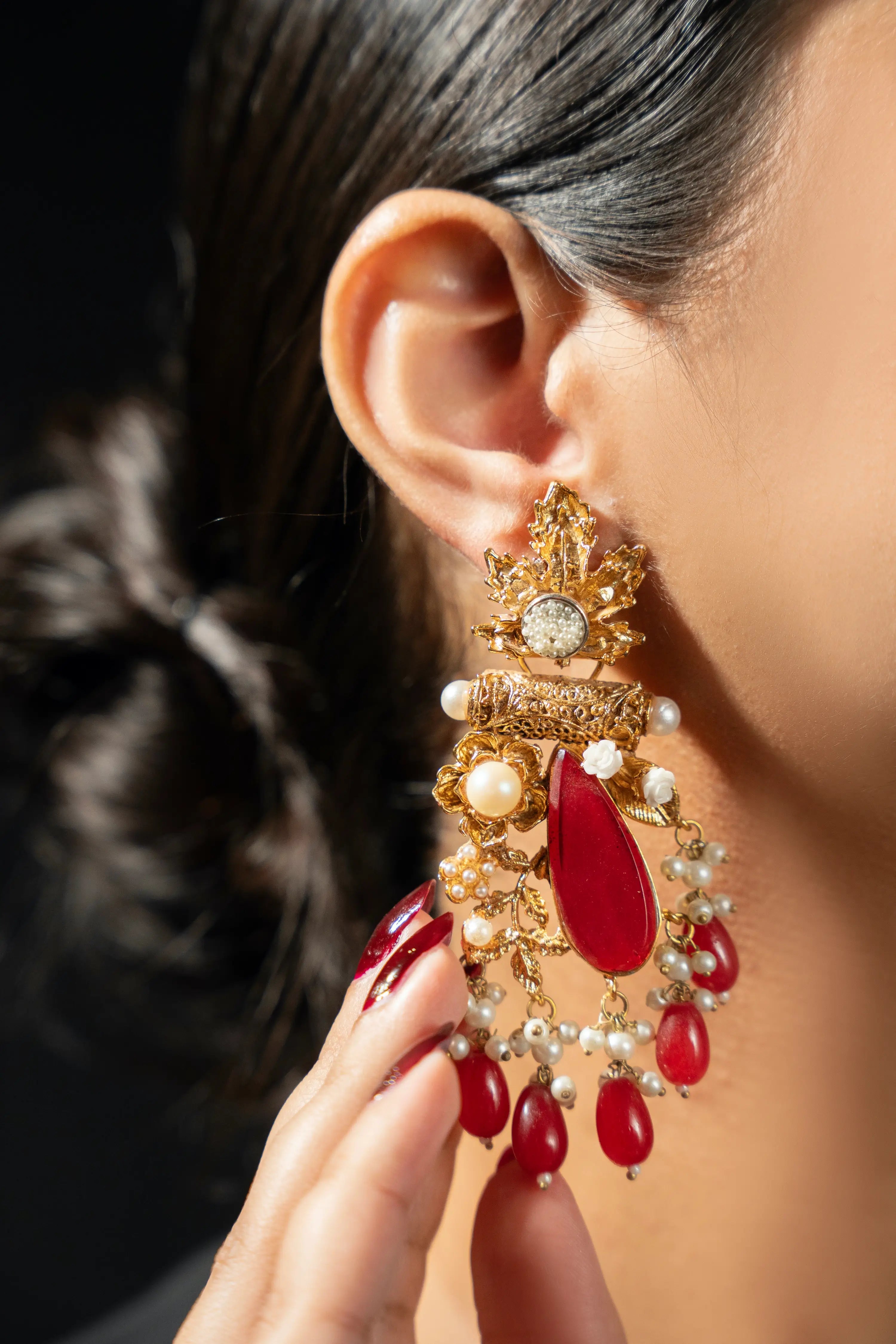 Gold Plated Earrings with Ruby