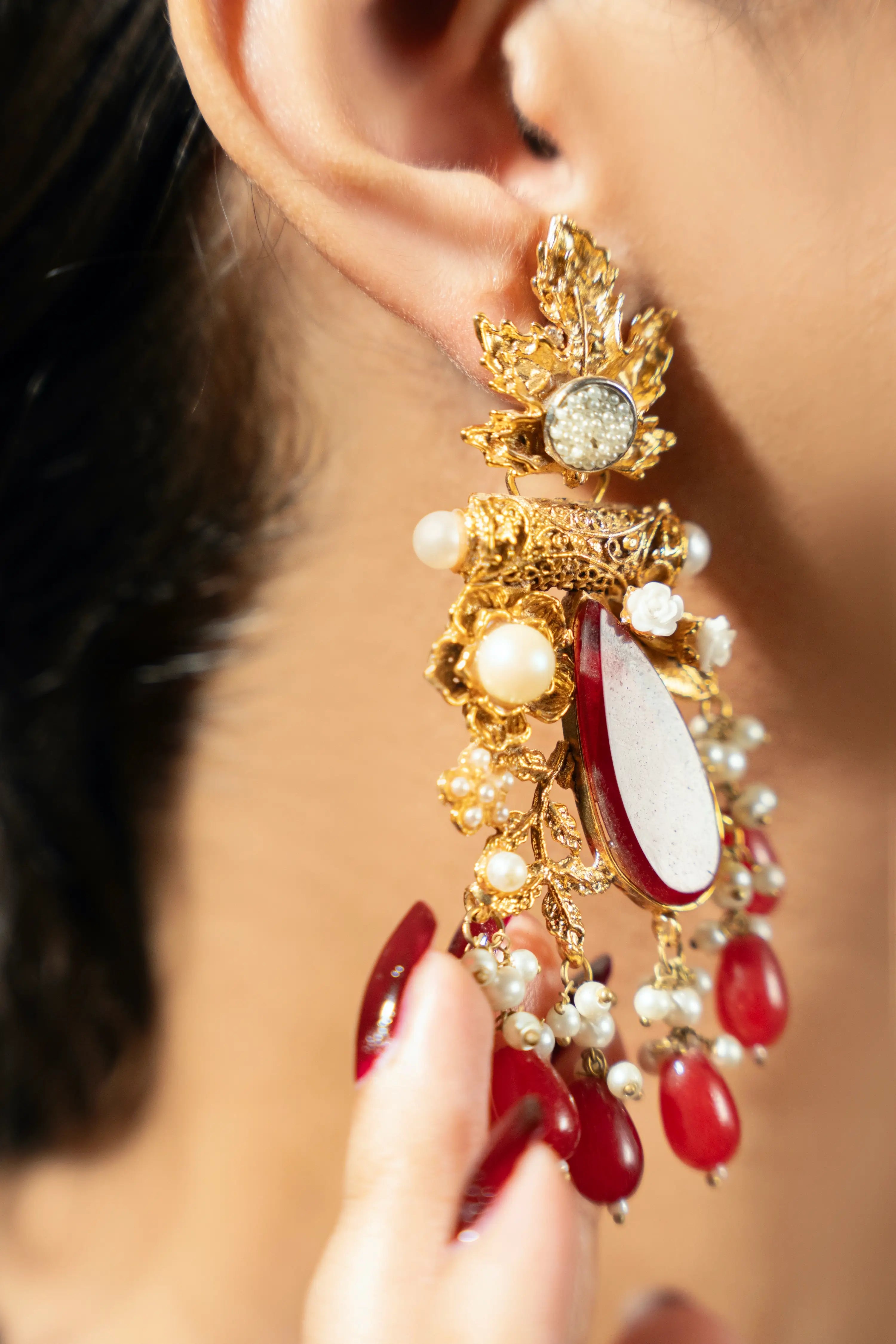 Gold Plated Earrings with Ruby